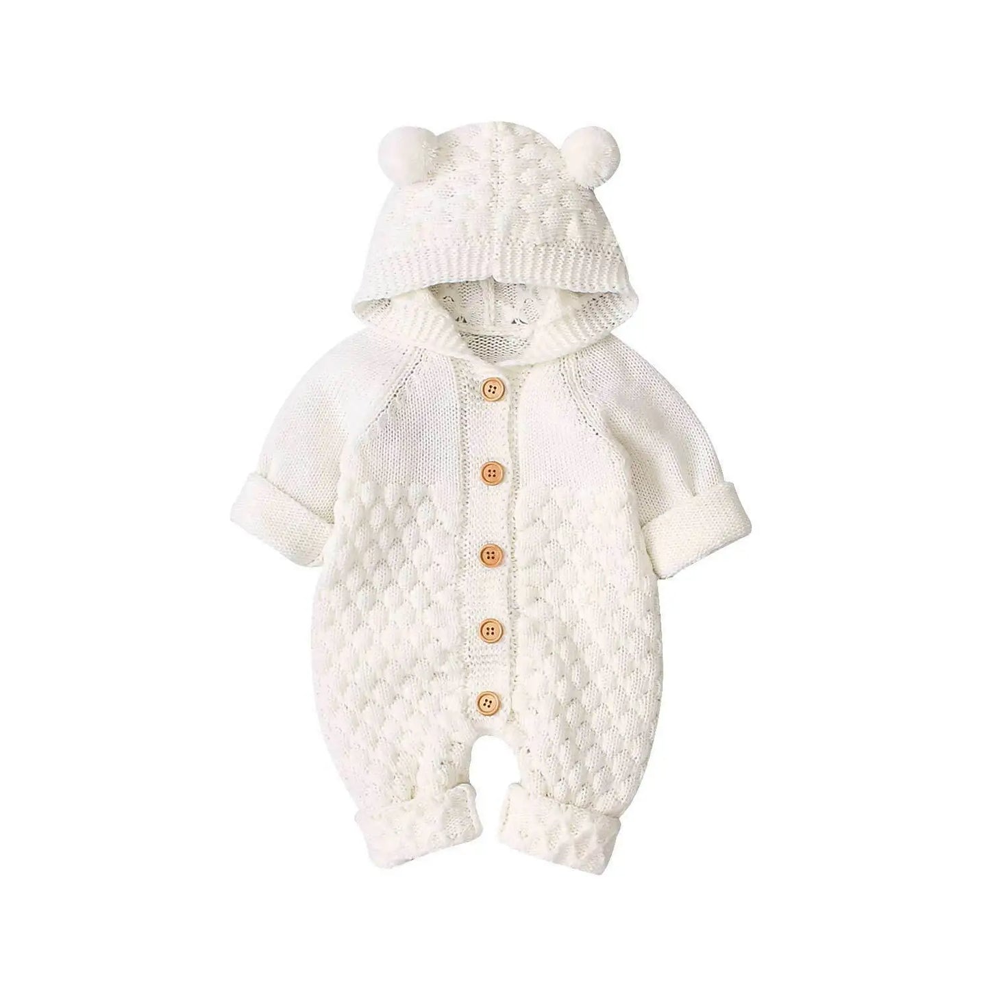 Newborn Knit Hooded Romper | Warm Baby Sweater Jumpsuit