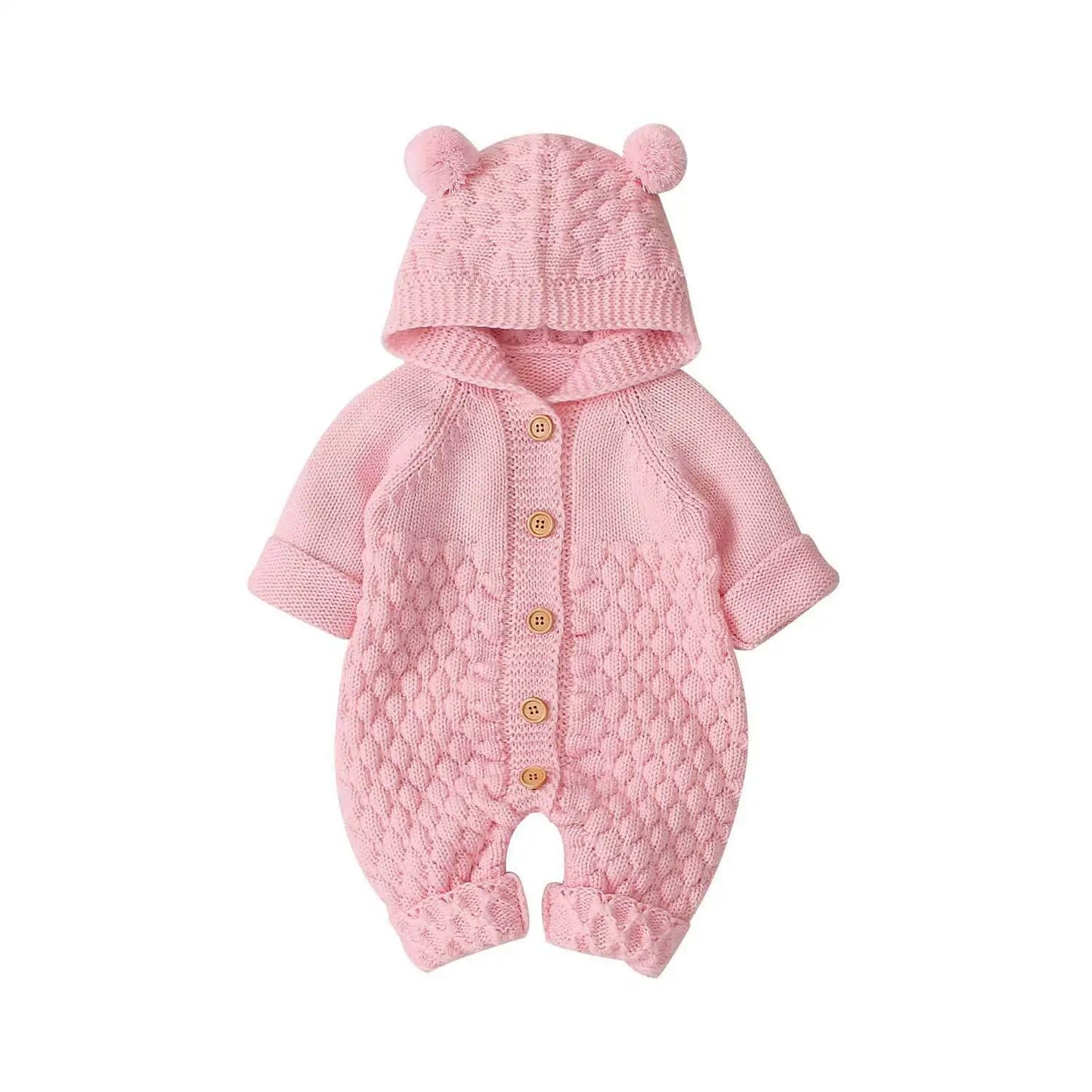 Newborn Knit Hooded Romper | Warm Baby Sweater Jumpsuit
