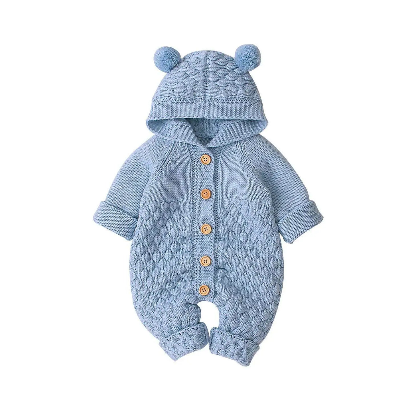 Newborn Knit Hooded Romper | Warm Baby Sweater Jumpsuit