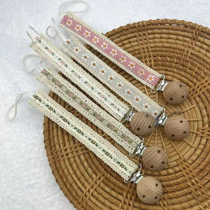 Wooden Baby Pacifier Clip | Floral Silicone Teether & Pacifier Holder