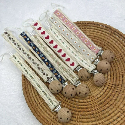 Wooden Baby Pacifier Clip | Floral Silicone Teether & Pacifier Holder