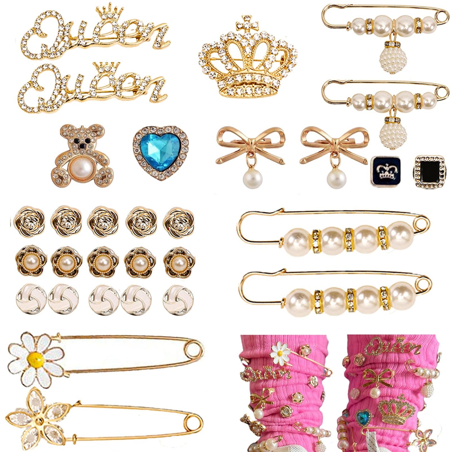 Decorative Safety Pins & Fashion Charms Set
